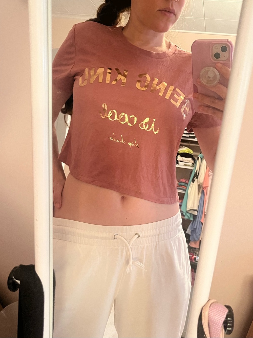 Cropped Rose Mauve Graphic Tee with Gold Foil “Being Kind is Cool.”